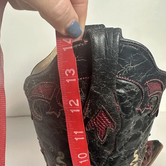 Corral Vintage Black Leather Lizard Inlay Cowboy C2115 Boots Womens Size 7.5 - Picture 15 of 16